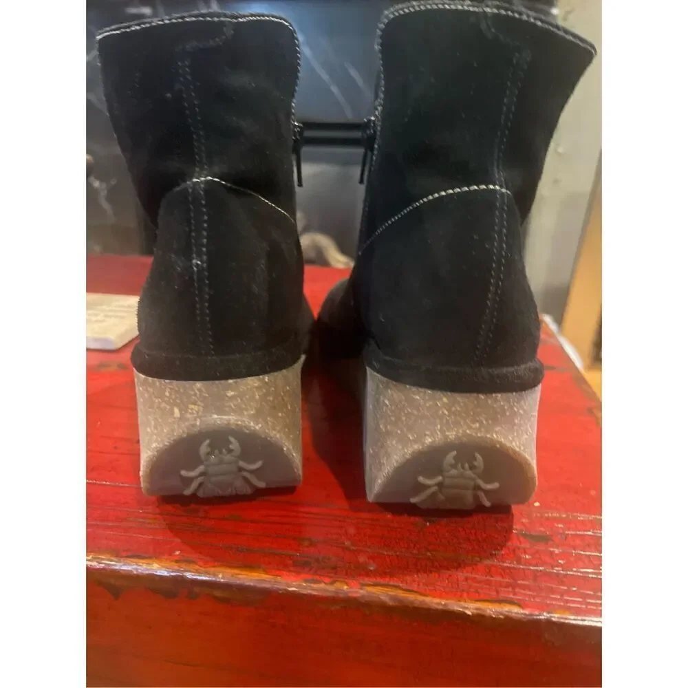 FLY London - Suede Ankle Boots Wedge Heel Bootie with Zipper - Nilo - Black. SIZ - Picture 9 of 10